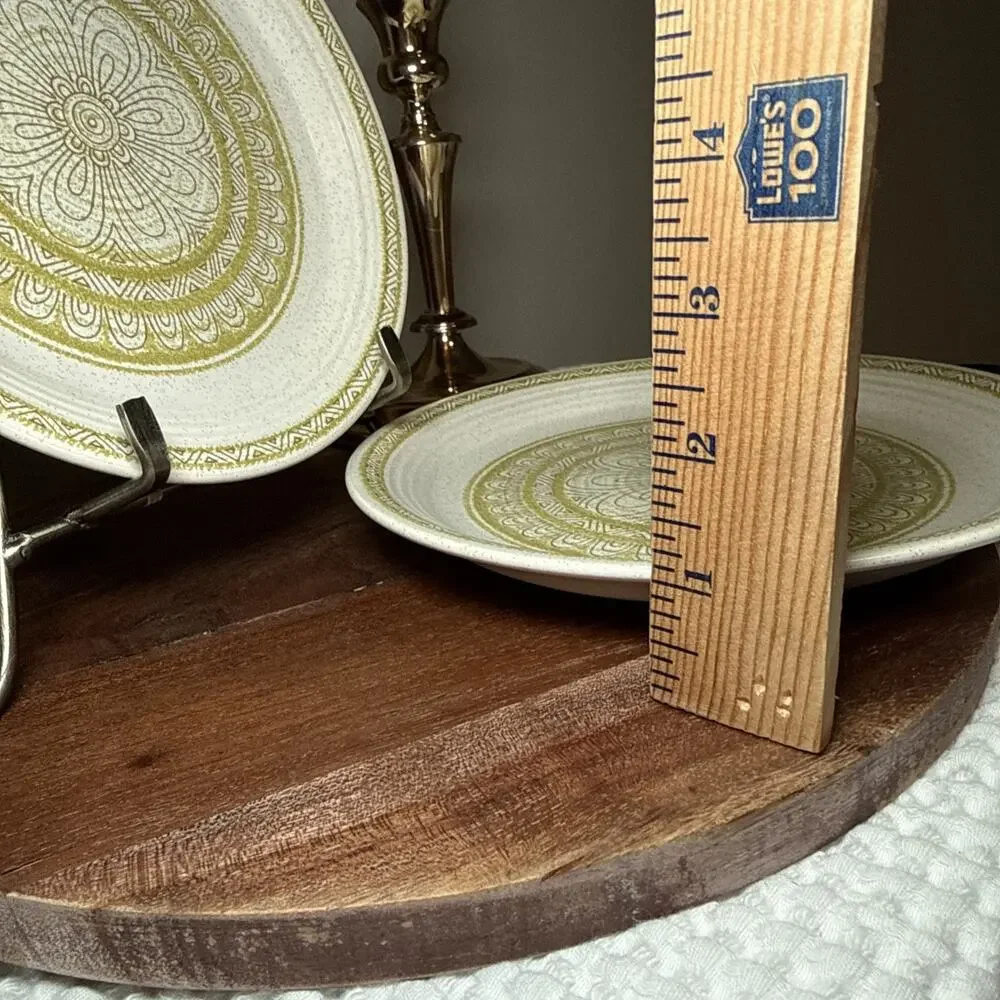 Franciscan USA 8.25” Salad Plates Set 2 Green Geometric Medallion MCM Vintage